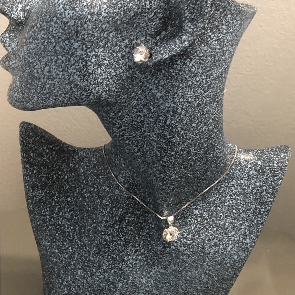 Sterling Silver & Cubic Zirconia Solitaire earrings and Necklace